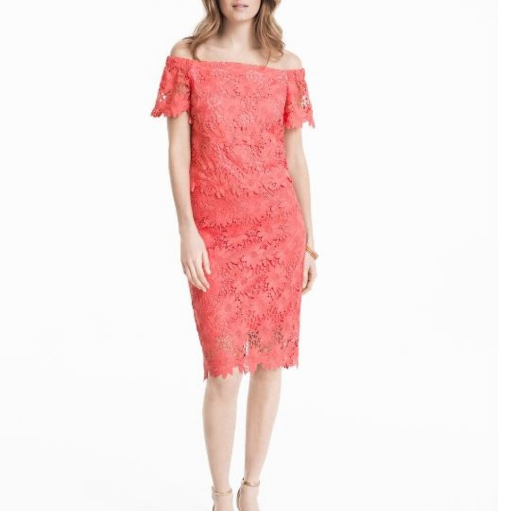 White House Black Market Lace Midi Pencil Skirt in Gelato Pink Size 2 back zip - Picture 4 of 10